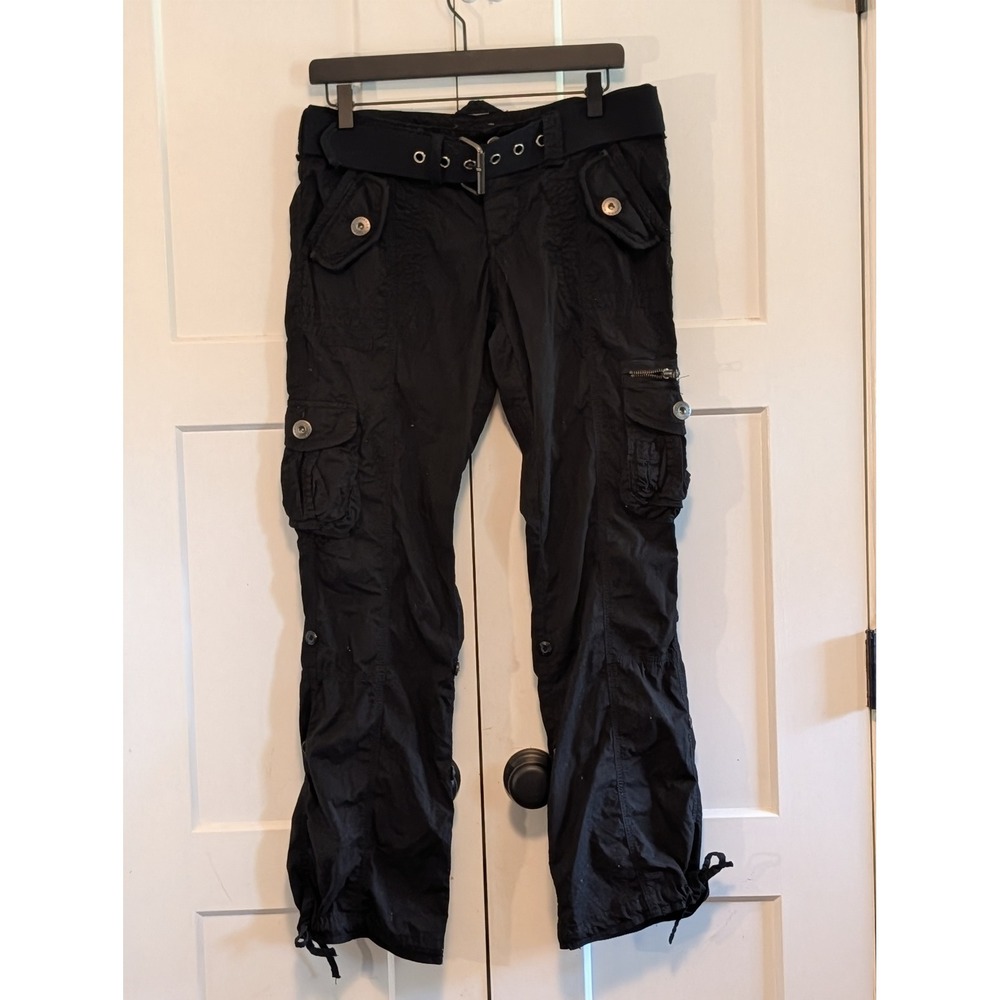 Off Duty Size M Black Y2K Cargo Pants Belted Convertible Low Rise Utility 32